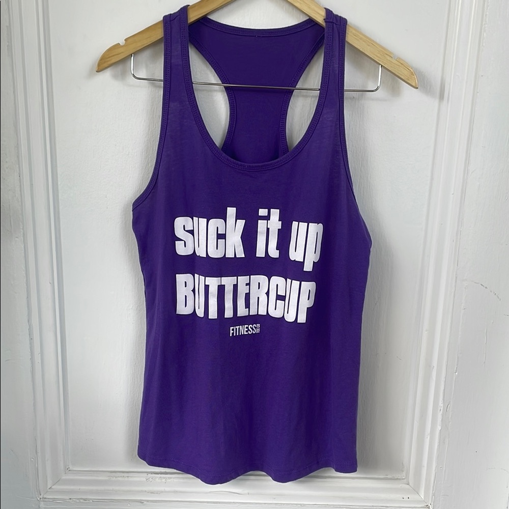Suck it up Buttercup- Purple Motivational Racer Back Tank Top